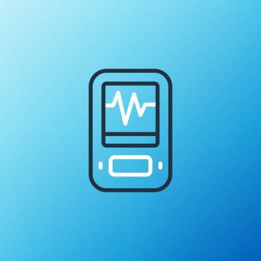 Mavi arkaplanda sismograf simgesi izole edildi. Deprem analog sismografı. Renkli taslak konsepti. Vektör.