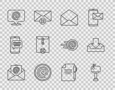 Zarf Silme Belgesi Kalemi ve Gelen Kutusu simgesine E- posta ve E- posta Kutusu Zarfı yaz. Vektör.