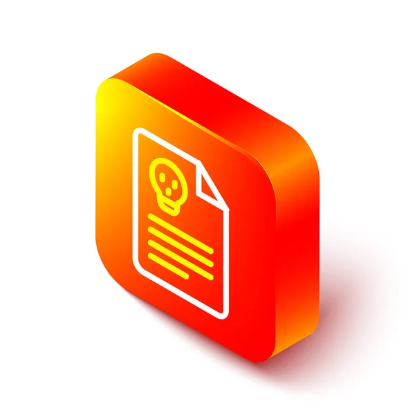 在白色背景上隔离的等距线辐射警告文档图标 文本文件 橙色正方形按钮 — 图库矢量图片