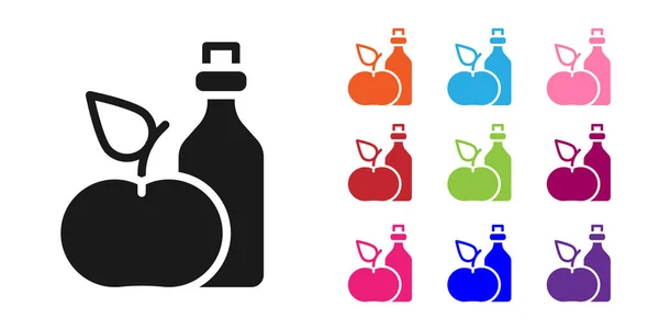 Schwarzer Apfelessig Flaschensymbol Isoliert Auf Weißem Hintergrund Setzen Sie Symbole — Stockvektor