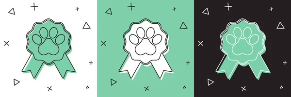 Establecer Símbolo Del Premio Pet Icono Aislado Blanco Verde Fondo — Archivo Imágenes Vectoriales