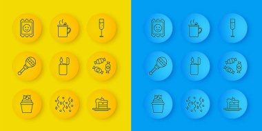 Cake Maracas çakmak şekerli LSD bardakta şampanya ve sıcak şarap ikonu. Vektör.