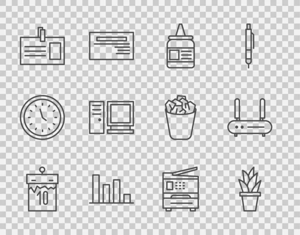 Setzen Sie Linie Kalenderpflanze Topf Glue Pie Diagramm Infografik Identifikationsschild — Stockvektor