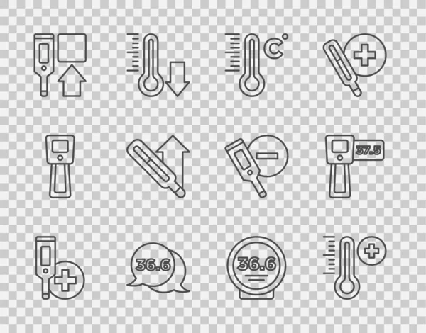 Set Line Digitalthermometer Meteorologie Medizin Und Symbol Vektor — Stockvektor