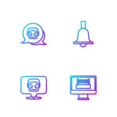 Çizgi boks yüzüğünün kaskını ve zilini ayarla. Renk simgeleri. Vektör.