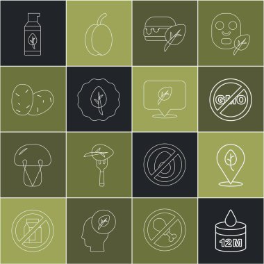 Organik kozmetik gıda diyeti. GDO yok, patates ve ikon yok. Vektör.