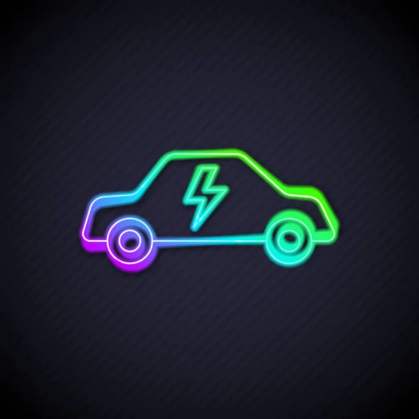 Gloeiende Neon Lijn Elektrische Auto Elektrische Kabel Plug Opladen Pictogram — Stockvector