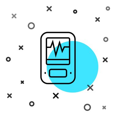 Siyah çizgi sismograf simgesi beyaz arkaplanda izole edildi. Deprem analog sismografı. Rastgele dinamik şekiller. Vektör.