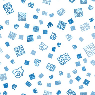 Hat hoparlörünün hacmini, müzik çalarını ve LSD asit işaretini pürüzsüz desene ayarla. Vektör.