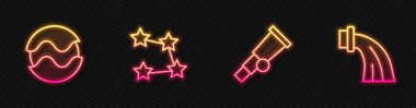 Teleskop Gezegen Yıldızı takımyıldızı zodiac ve Kova 'yı ayarla. Parlayan neon ikonu. Vektör.