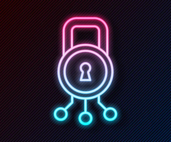 Gloeiende Neon Lijn Cyber Security Icoon Geïsoleerd Zwarte Achtergrond Gesloten — Stockvector