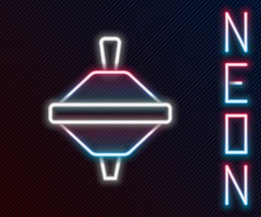 Parlayan neon hattı Whirligig oyuncak simgesi siyah arkaplanda izole edildi. Renkli taslak konsepti. Vektör.