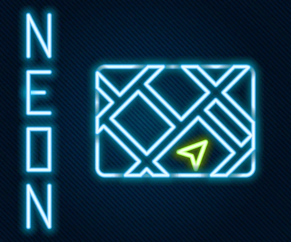 Világító Neon Vonal Gps Eszköz Térkép Ikon Elszigetelt Fekete Alapon — Stock Vector