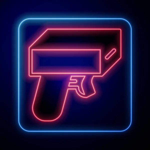Glödande Neon Pengar Pistol Ikon Isolerad Svart Bakgrund Skjut Leksakspistolen — Stock vektor