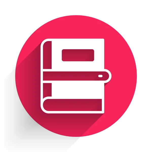 Icône Livre Blanc Isolé Avec Fond Ombre Long Bouton Rouge — Image vectorielle