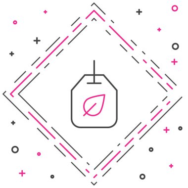 Beyaz arkaplanda yaprak simgesi olan çay poşeti. Renkli taslak konsepti. Vektör.