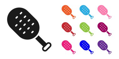 Beyaz arkaplanda siyah sauna fırçası simgesi izole edildi. Banyoda yıkanmak için kaba kıllı ahşap bir fırça. Selülit önleyici masaj. Simgeleri renklendirin. Vektör.