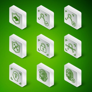 Satır Reddetme parmak izi parmak izi Kalkan ses tanımlamasını kilit yüz ve simge ile ayarla. Vektör.