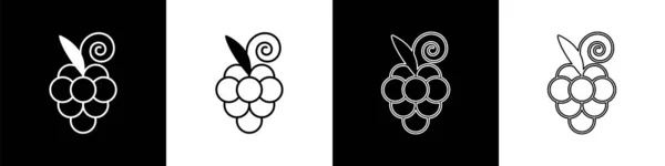 Setzen Sie Das Traubenfrucht Symbol Isoliert Auf Schwarzem Und Weißem — Stockvektor