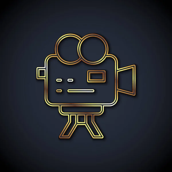 Goldene Linie Retro Kino Kamera Symbol Isoliert Auf Schwarzem Hintergrund — Stockvektor