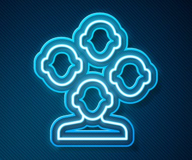 Parlayan neon hattı şizofreni ikonu mavi arkaplanda izole edildi. Vektör.