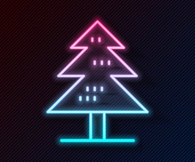 Parlayan neon çizgisi ağaç simgesi siyah arkaplanda izole edildi. Orman sembolü. Vektör.