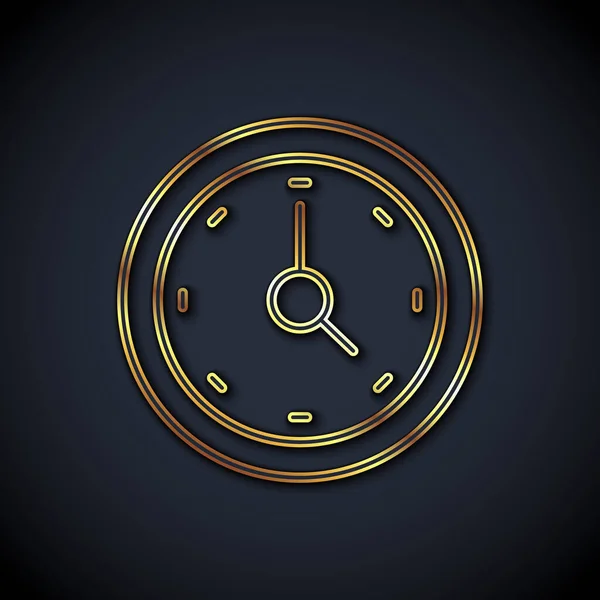 Gold Line Clock Icon Isolated Black Background Time Symbol Vector — Stock Vector