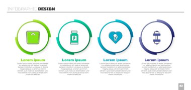 Banyo terazisi, enerji içeceği, boks eldiveni ve Dumbbell ayarlayın. Ticari bilgi şablonu. Vektör