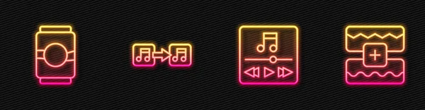 Definir Linha Music Player Lata Cerveja Nota Tom Equalizador Onda —  Vetores de Stock