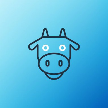 Çizgi İnek başı simgesi mavi arkaplanda izole edildi. Renkli taslak konsepti. Vektör.