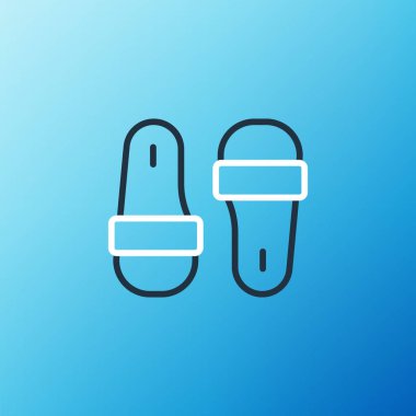 Sauna çizgisi terlik simgesi mavi arkaplanda izole edildi. Renkli taslak konsepti. Vektör.