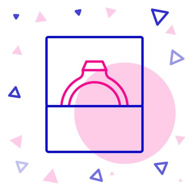 Beyaz arka planda izole edilmiş kutu simgesindeki Diamond nişan yüzüğü. Renkli taslak konsepti. Vektör.