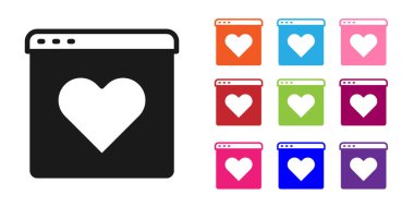 Siyah Dizi uygulaması beyaz arka planda izole edilmiş dizüstü bilgisayar konsepti simgesi. Kadın erkek profili düz tasarım. Çift ilişki için eşleşiyor. Simgeleri renklendirin. Vektör.