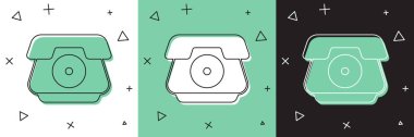Telefon ahizesi simgesini beyaz ve yeşil, siyah arkaplanda izole et. Telefon işareti. Vektör.