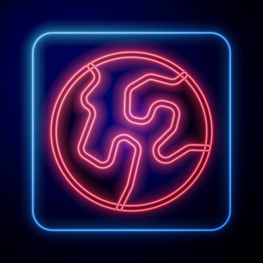 Siyah zemin üzerinde parlayan neon dünya ikonu izole edildi. Dünya ya da Dünya işareti. Küresel internet sembolü. Geometrik şekiller. Vektör.