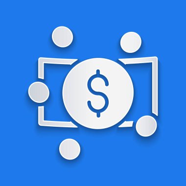 Kağıt kesiği kağıt para yığını mavi arka planda izole nakit ikonu. Para desteleri. Para birimi. Kağıt sanatı tarzı. Vektör.