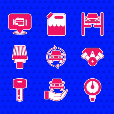 Otomobil servisi otomotiv basınçlı gösterge motorunu uzaktan hava filtresi onarımı ile kontrol et ve simgeyi kontrol et. Vektör.