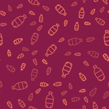 Kahverengi çizgi boyundaki su ikonu kırmızı arka planda izole edilmiş. Soda su içme tabelası. Vektör.