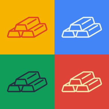 Pop Art Line Altın Çubuk simgesi renk arkaplanında izole edildi. Bankacılık işi konsepti. Vektör.