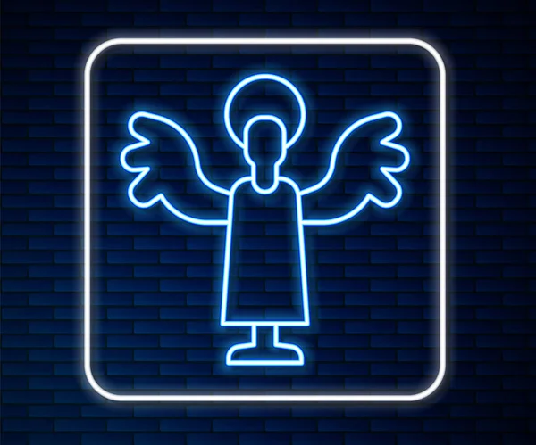 Светящаяся Неоновая Линия Значок Ангела Изолирован Фоне Кирпичной Стены Вектор — стоковый вектор