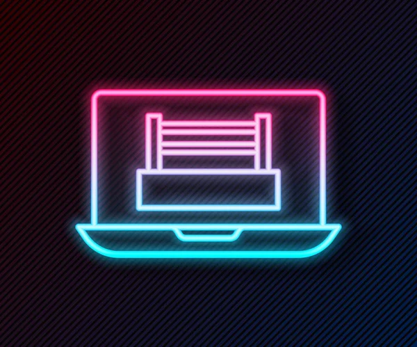Leuchtende Neonfarbene Boxring Show Laptop Symbol Auf Schwarzem Hintergrund Vektor — Stockvektor