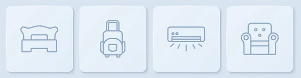 设置线卧房空调机机箱和扶手椅 白色正方形按钮 — 图库矢量图片
