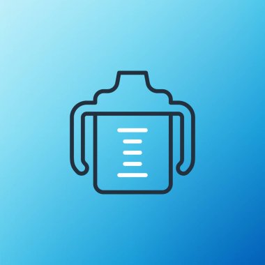 Line Baby şişe ikonu mavi arka planda izole edildi. Beslenme şişesi simgesi. Süt şişesi tabelası. Renkli taslak konsepti. Vektör.