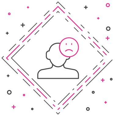 Hüzünlü ve depresif adam, kötü ruh hali ikonu beyaz arka planda izole edilmiş. Renkli taslak konsepti. Vektör.