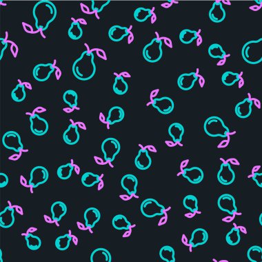 Çizgi Pear simgesi siyah arkaplanda izole edilmiş. Yaprak sembollü meyve. Vektör.