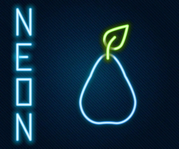 Gloeiende Neon Lijn Peer Pictogram Geïsoleerd Zwarte Achtergrond Fruit Met — Stockvector