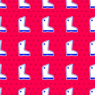 Mavi Kauçuk Eldiven ikonu kırmızı arka planda izole edilmiş pürüzsüz desen. Lateks el koruması işareti. Ev işi temizlik ekipmanları sembolü. Vektör.