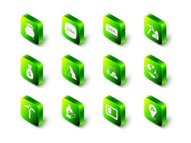 Altın külçelerini güvenli ve erimiş altınla birlikte 24k madenciliğe yerleştir. Vektör.