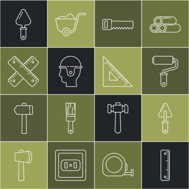 Hat cetvel çalı fırça el işçi kaskı çapraz cetvel ve üçgen ikon gördü. Vektör.