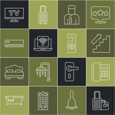 Hat Bavulu Telefon ahizesi Merdivenleri, Kablosuz Kablosuz Laptop Klima Akıllı TV ve lütfen simgeyi bozmayın. Vektör.